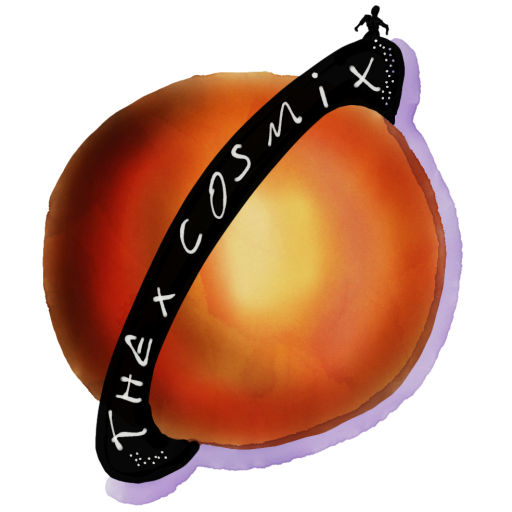 Logo von The Cosmix mit einem orangen Planeten-Design